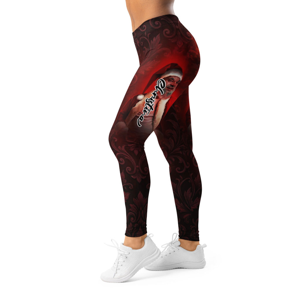 Personalisierte Damen Sportleggings Weihnachten Barock Muster Dunkelrot Schwarz Fitness Yoga Leggings O263