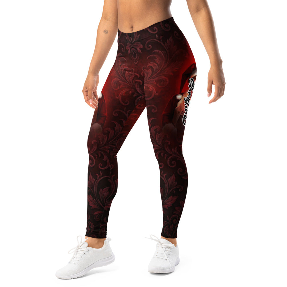 Personalisierte Damen Sportleggings Weihnachten Barock Muster Dunkelrot Schwarz Fitness Yoga Leggings O263