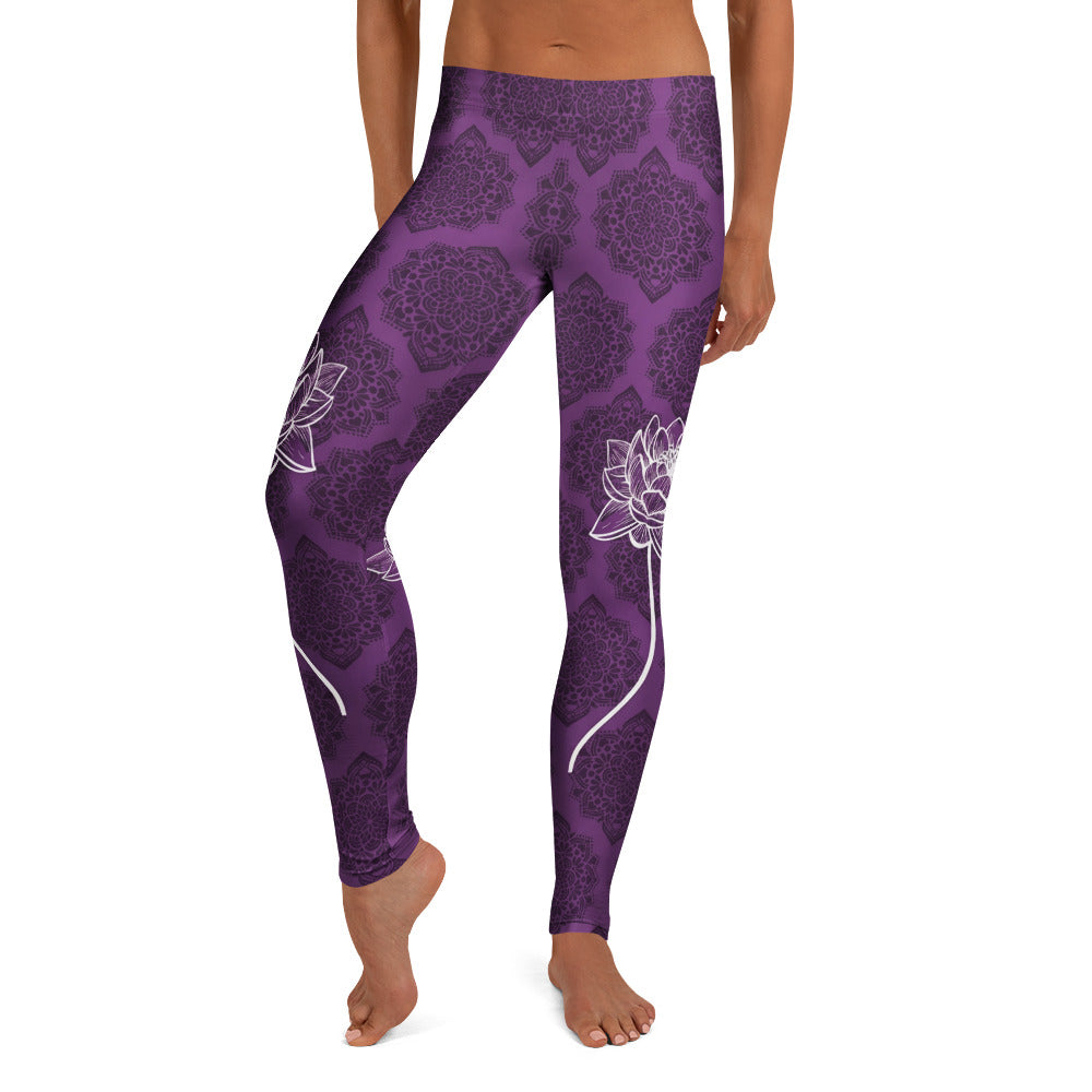 Personalisierte Damen Sportleggings Lila Mandala Design Lotusblüte Yoga Leggings Fitnesshose Q924