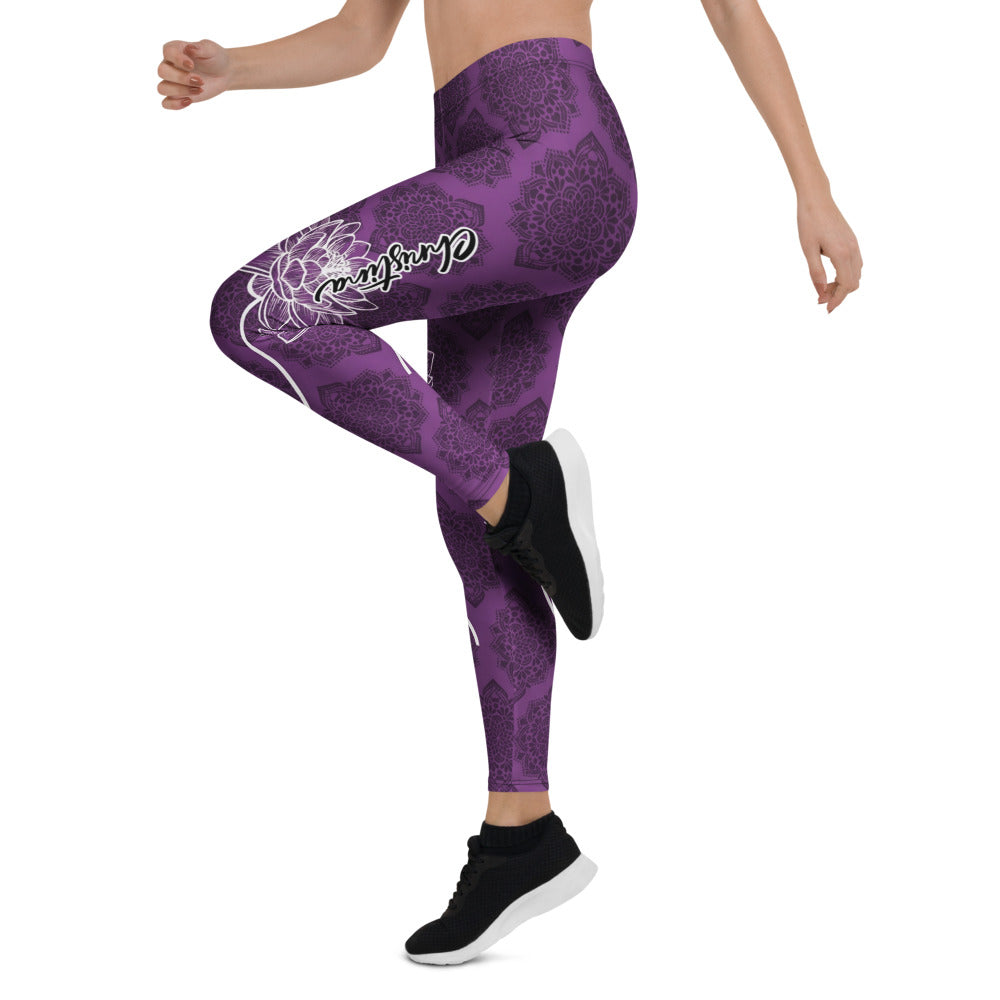 Personalisierte Damen Sportleggings Lila Mandala Design Lotusblüte Yoga Leggings Fitnesshose Q924