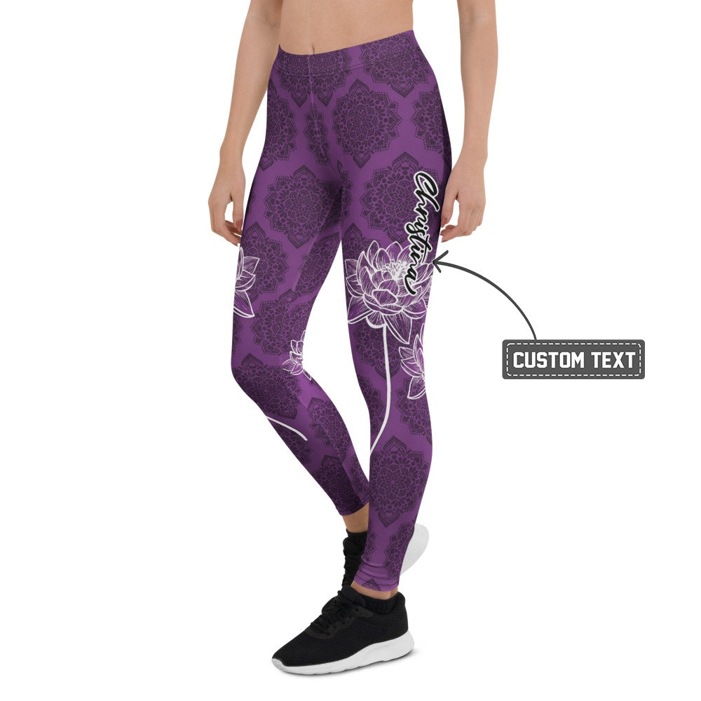 Personalisierte Damen Sportleggings Lila Mandala Design Lotusblüte Yoga Leggings Fitnesshose Q924 - XL