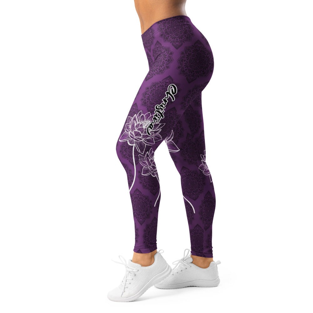 Personalisierte Damen Sportleggings Lila Mandala Design Lotusblüte Yoga Leggings Fitnesshose Q924