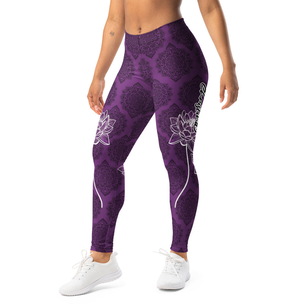 Personalisierte Damen Sportleggings Lila Mandala Design Lotusblüte Yoga Leggings Fitnesshose Q924