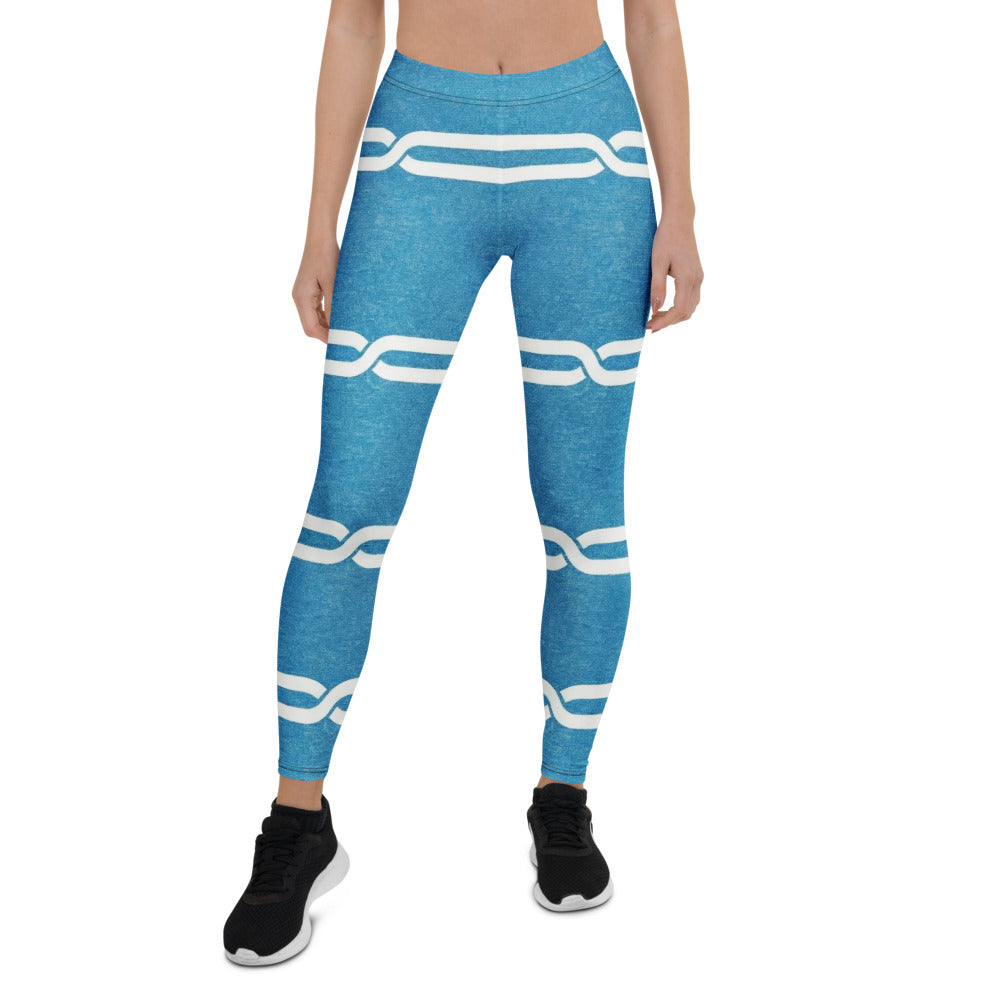Personalisierte Sportleggings Damen Blau Weiß Geometrisches Muster Fitness Yoga Leggings P832