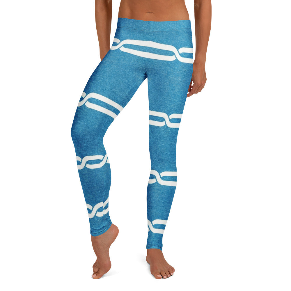 Personalisierte Sportleggings Damen Blau Weiß Geometrisches Muster Fitness Yoga Leggings P832