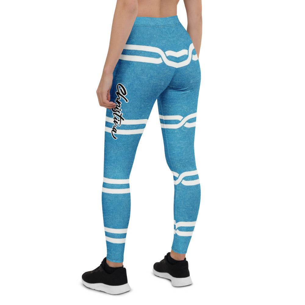 Personalisierte Sportleggings Damen Blau Weiß Geometrisches Muster Fitness Yoga Leggings P832