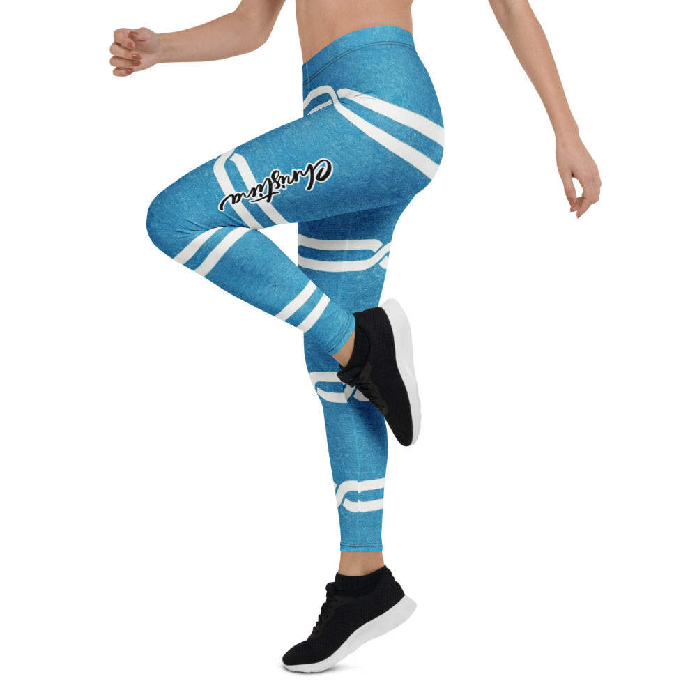Personalisierte Sportleggings Damen Blau Weiß Geometrisches Muster Fitness Yoga Leggings P832