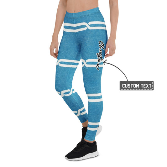 Personalisierte Sportleggings Damen Blau Weiß Geometrisches Muster Fitness Yoga Leggings P832 - XL