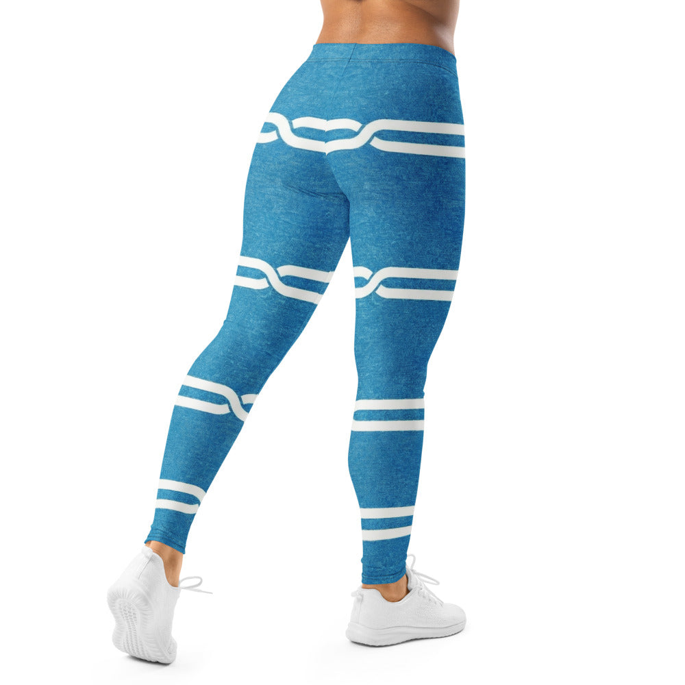 Personalisierte Sportleggings Damen Blau Weiß Geometrisches Muster Fitness Yoga Leggings P832