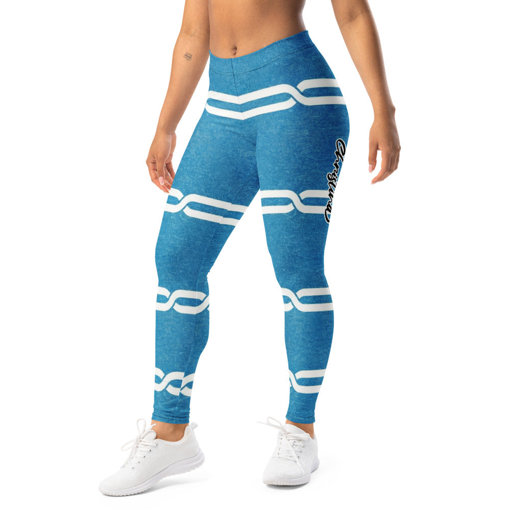 Personalisierte Sportleggings Damen Blau Weiß Geometrisches Muster Fitness Yoga Leggings P832