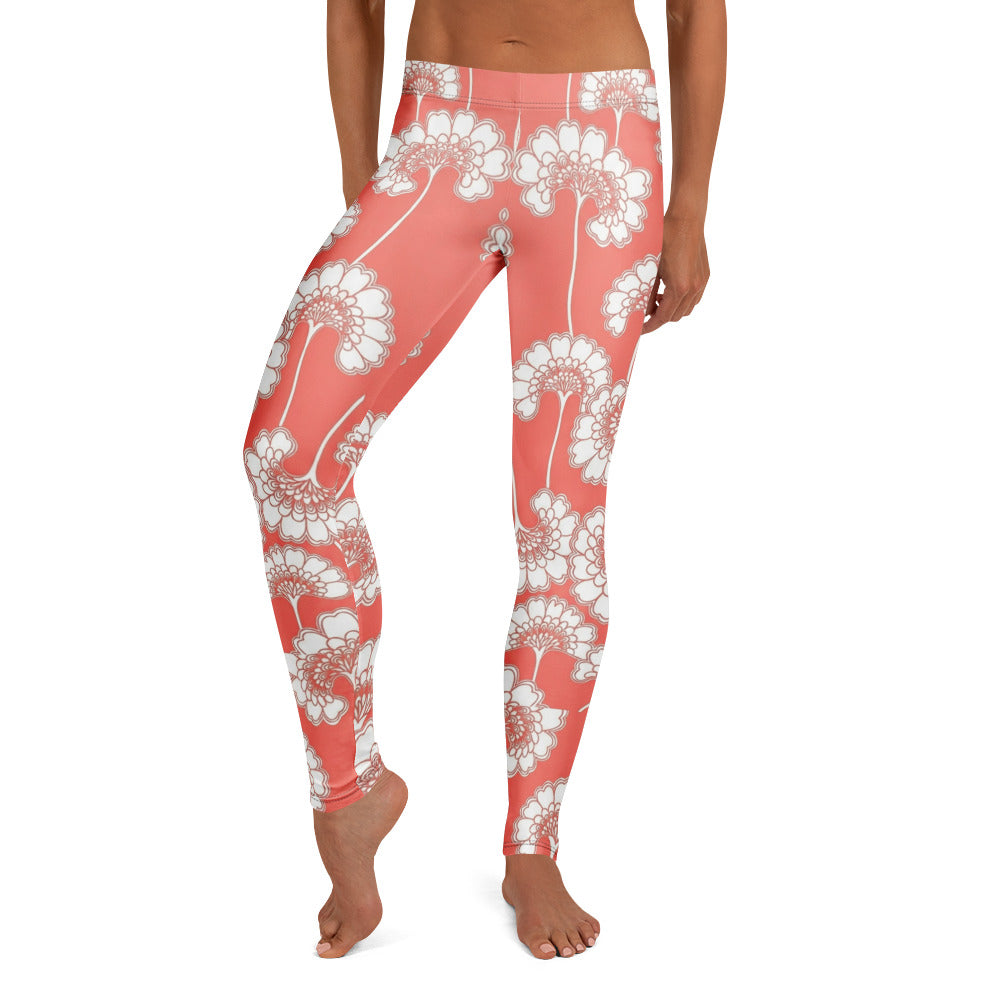 Personalisierte Sportleggings Damen Blumenmuster Koralle Weiß Fitness Leggings Yoga Hose R628