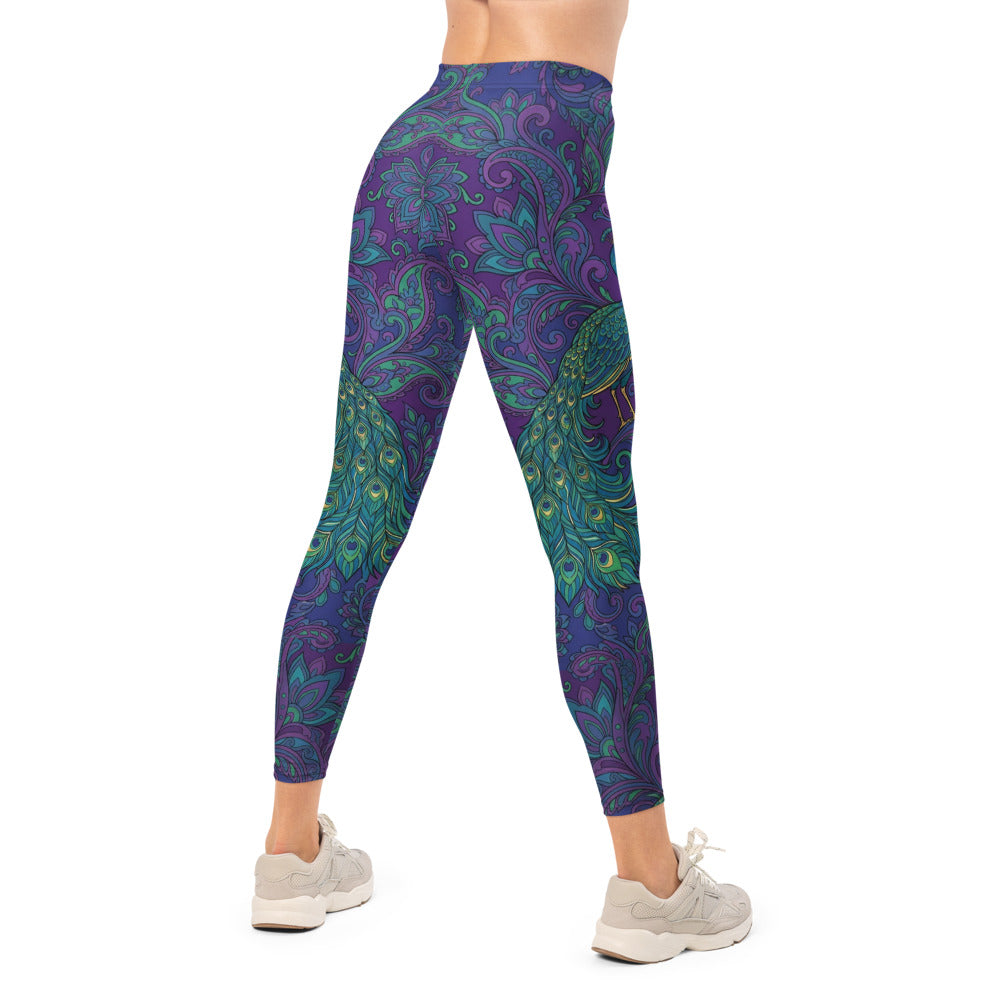 Personalisierte Damen Sportleggings Pfau Muster Paisley Design Blau Lila Yoga Fitnesshose X546