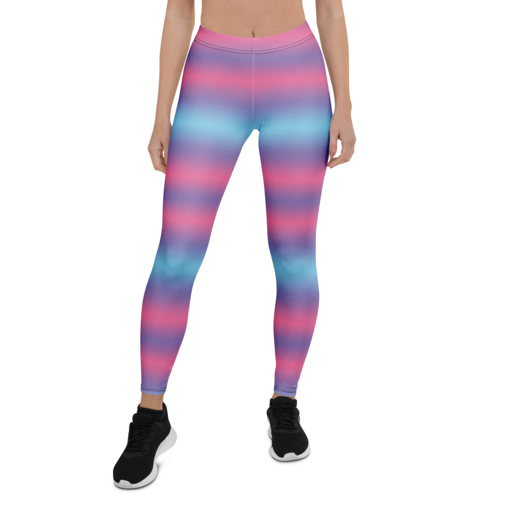 Personalisierte Damen Sportleggings mit Farbverlauf Pink Blau Lila Yoga Leggings Bunte Fitnesshose Gestreift D909