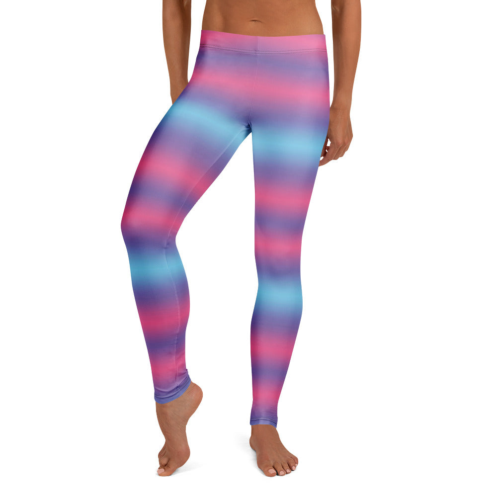 Personalisierte Damen Sportleggings mit Farbverlauf Pink Blau Lila Yoga Leggings Bunte Fitnesshose Gestreift D909