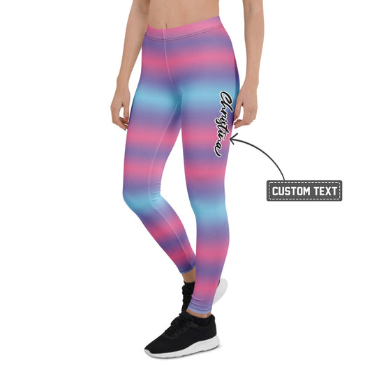 Personalisierte Damen Sportleggings mit Farbverlauf Pink Blau Lila Yoga Leggings Bunte Fitnesshose Gestreift D909 - XL