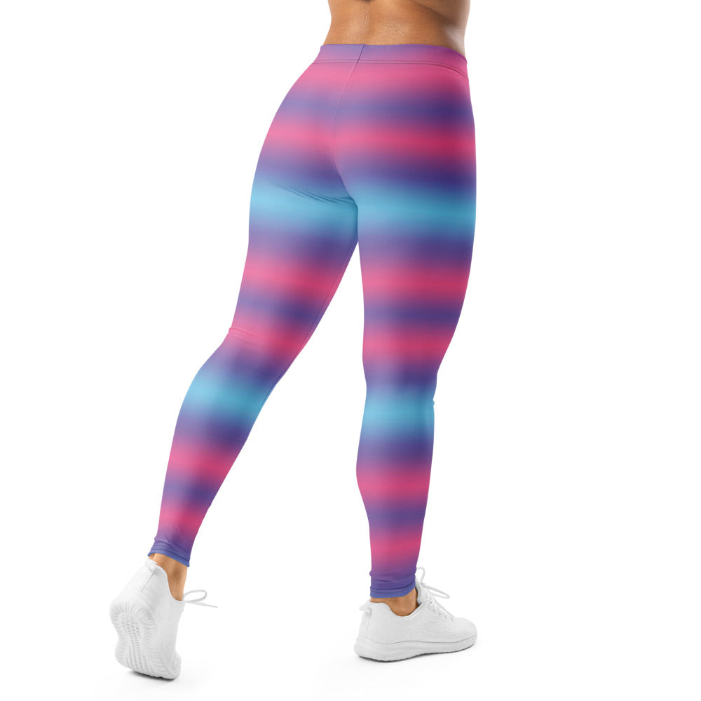 Personalisierte Damen Sportleggings mit Farbverlauf Pink Blau Lila Yoga Leggings Bunte Fitnesshose Gestreift D909