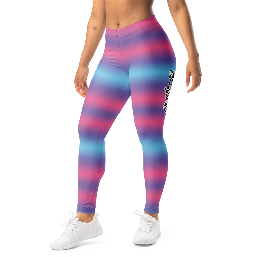 Personalisierte Damen Sportleggings mit Farbverlauf Pink Blau Lila Yoga Leggings Bunte Fitnesshose Gestreift D909