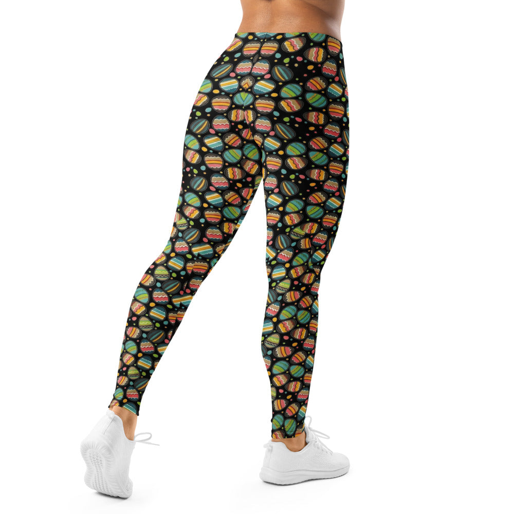 Personalisierte Damen Sportleggings Ostereier Muster Ostern Bunt Schwarz Fitness Leggings V595