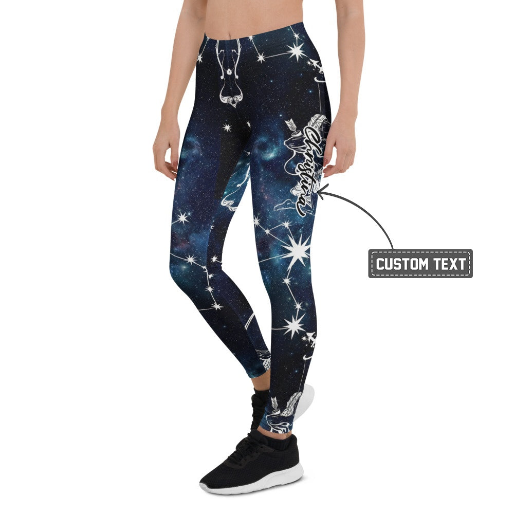 Personalisierte Damen Sportleggings Galaxie & Sternbilder Design Dunkelblau Fitness Yoga Leggings F607 - XL