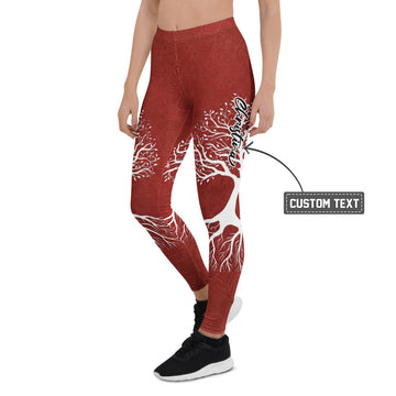 Personalisierte Damen Sportleggings Weinrot Lebensbaum Design Yoga Fitness Leggings Baum Motiv S976 - XL