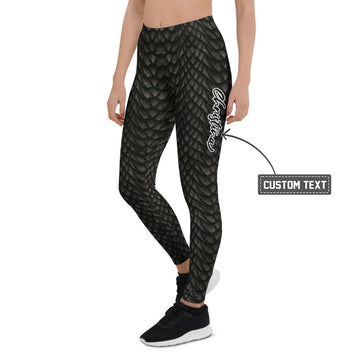 Personalisierte Damen Sportleggings Drachenschuppen Optik Schwarz Grau Fitness Yoga Leggings C144 - XL
