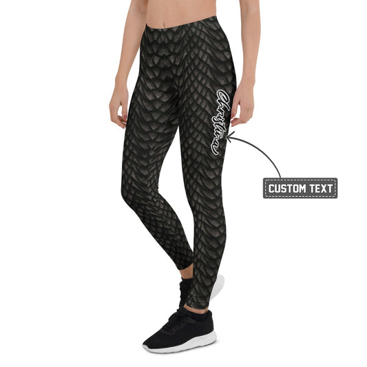 Personalisierte Damen Sportleggings Drachenschuppen Optik Schwarz Grau Fitness Yoga Leggings C144 - XL