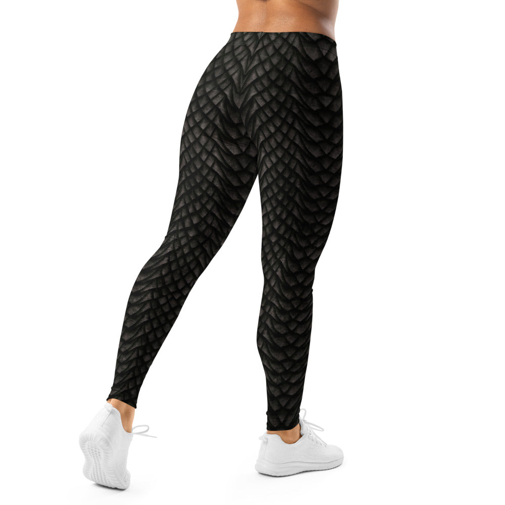 Personalisierte Damen Sportleggings Drachenschuppen Optik Schwarz Grau Fitness Yoga Leggings C144