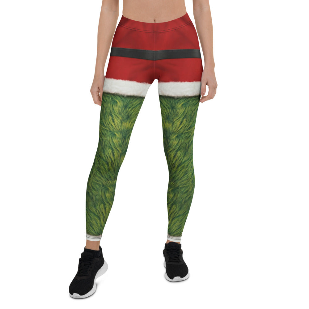 Personalisierte Weihnachtsleggings Damen Sportleggings Rot Grün Pelz-Optik Design Fitnesshose T439