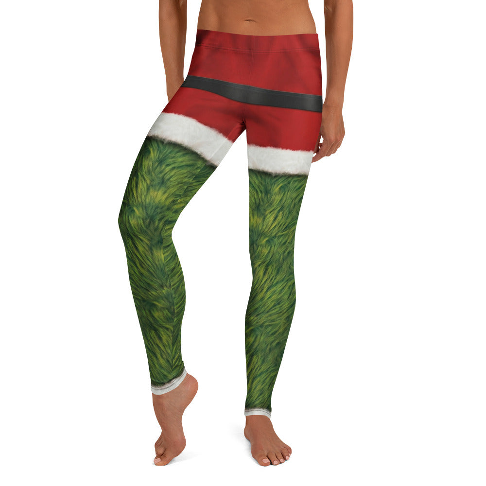 Personalisierte Weihnachtsleggings Damen Sportleggings Rot Grün Pelz-Optik Design Fitnesshose T439