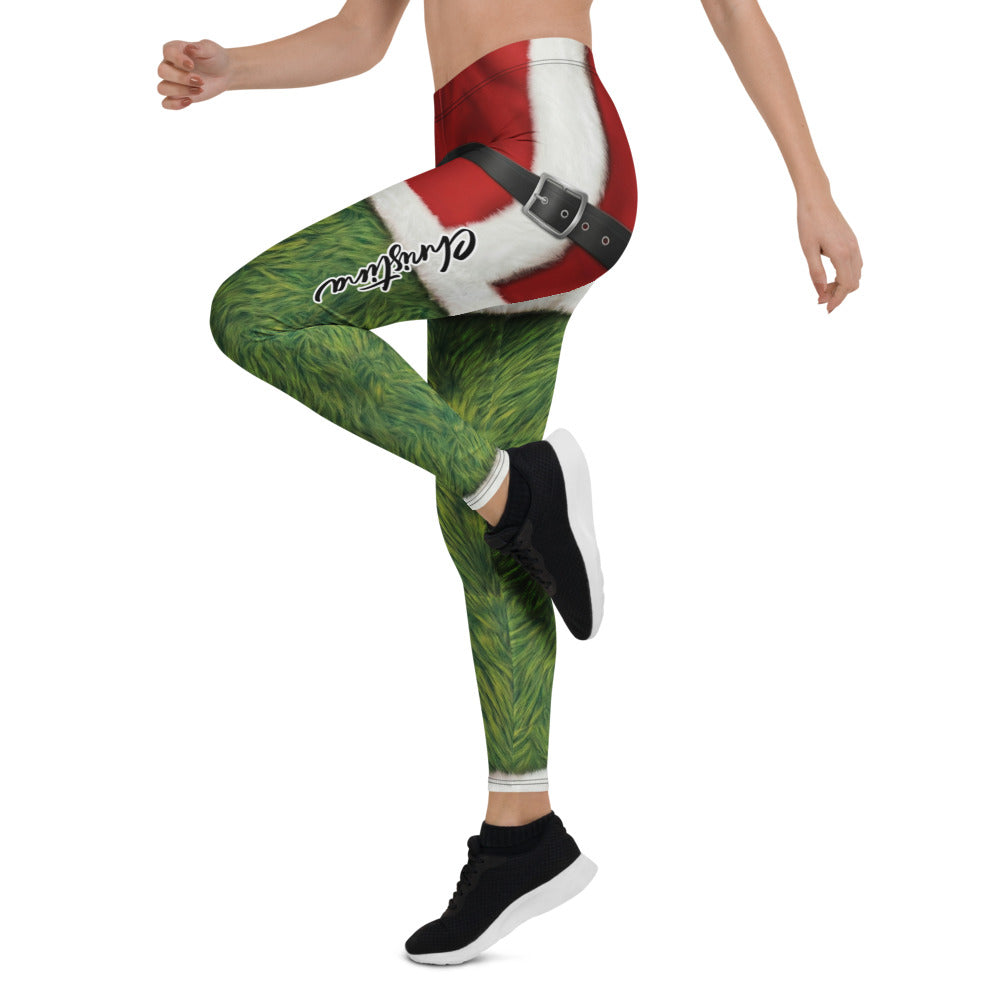 Personalisierte Weihnachtsleggings Damen Sportleggings Rot Grün Pelz-Optik Design Fitnesshose T439