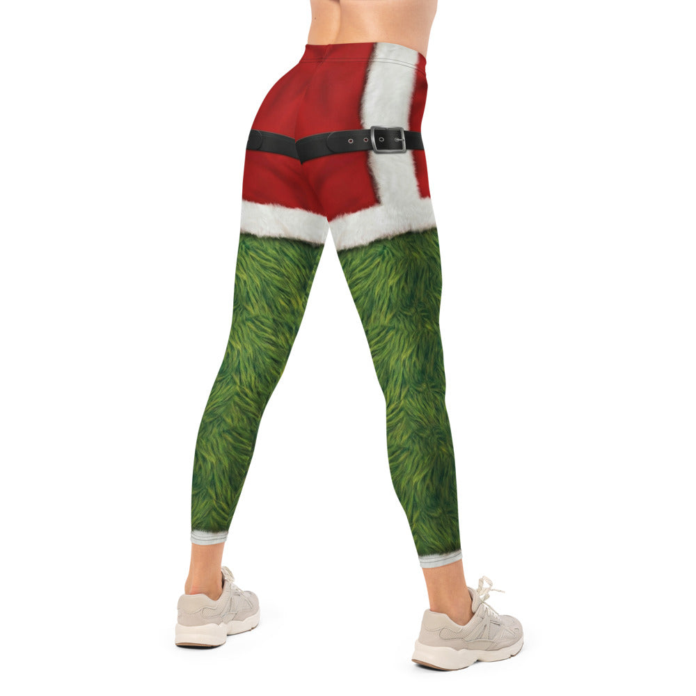 Personalisierte Weihnachtsleggings Damen Sportleggings Rot Grün Pelz-Optik Design Fitnesshose T439