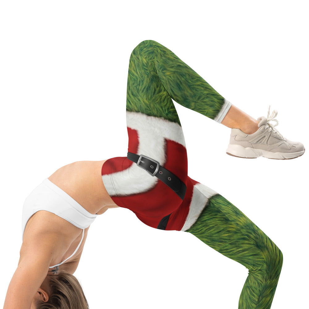 Personalisierte Weihnachtsleggings Damen Sportleggings Rot Grün Pelz-Optik Design Fitnesshose T439