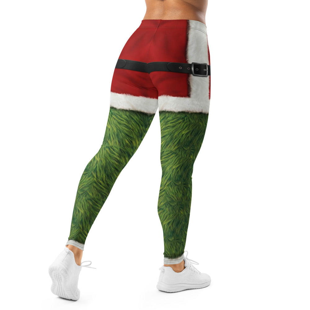 Personalisierte Weihnachtsleggings Damen Sportleggings Rot Grün Pelz-Optik Design Fitnesshose T439