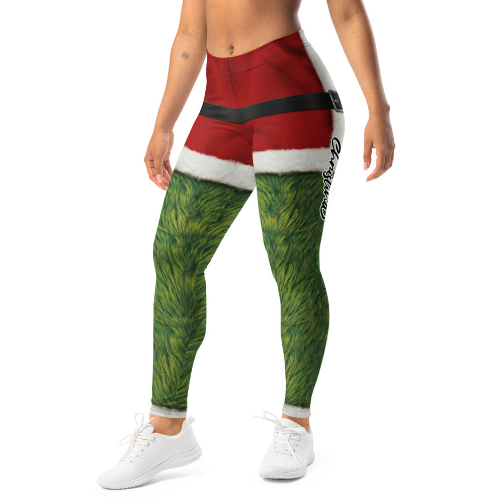 Personalisierte Weihnachtsleggings Damen Sportleggings Rot Grün Pelz-Optik Design Fitnesshose T439