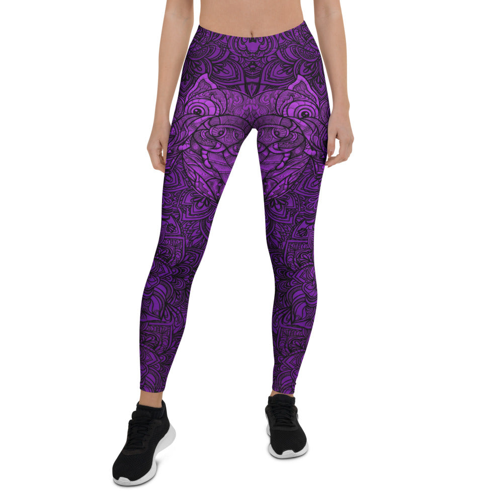 Personalisierte Damen Sportleggings Mandala Muster Lila Schwarz Fitness Yoga Leggings X822