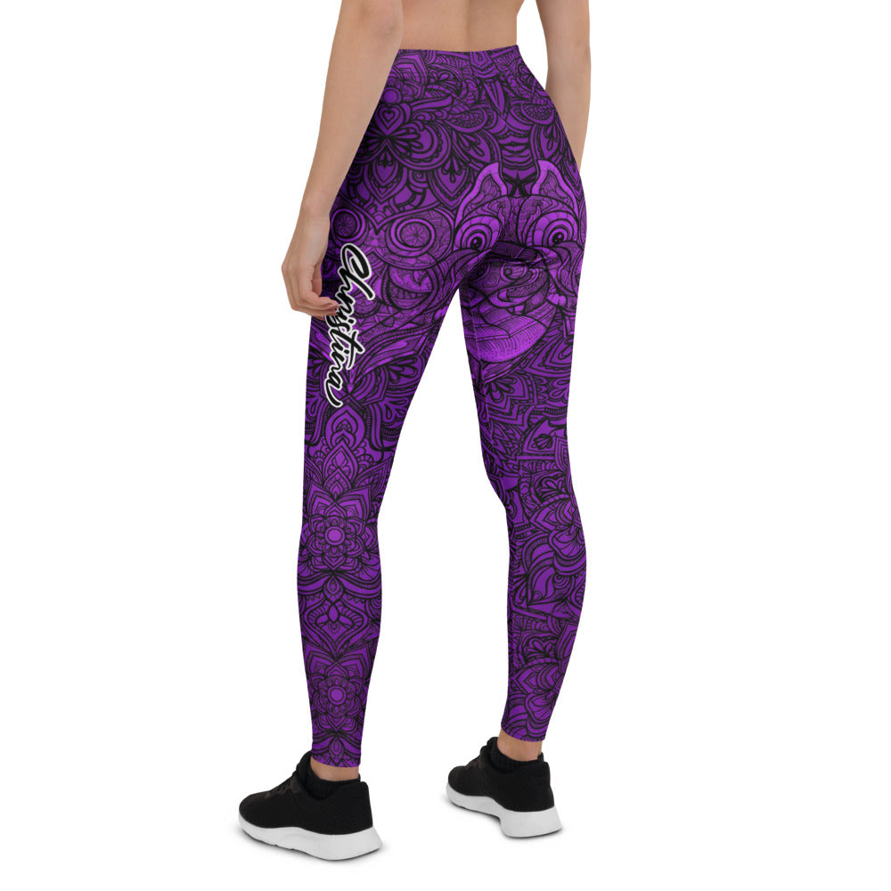 Personalisierte Damen Sportleggings Mandala Muster Lila Schwarz Fitness Yoga Leggings X822