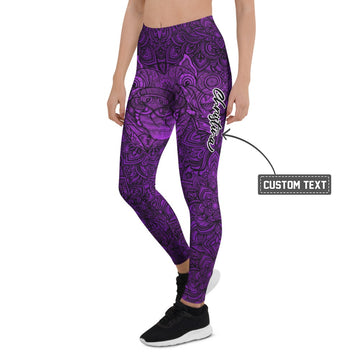 Personalisierte Damen Sportleggings Mandala Muster Lila Schwarz Fitness Yoga Leggings X822 - XL