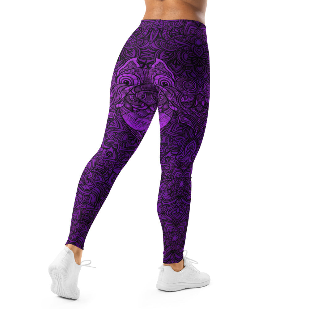Personalisierte Damen Sportleggings Mandala Muster Lila Schwarz Fitness Yoga Leggings X822