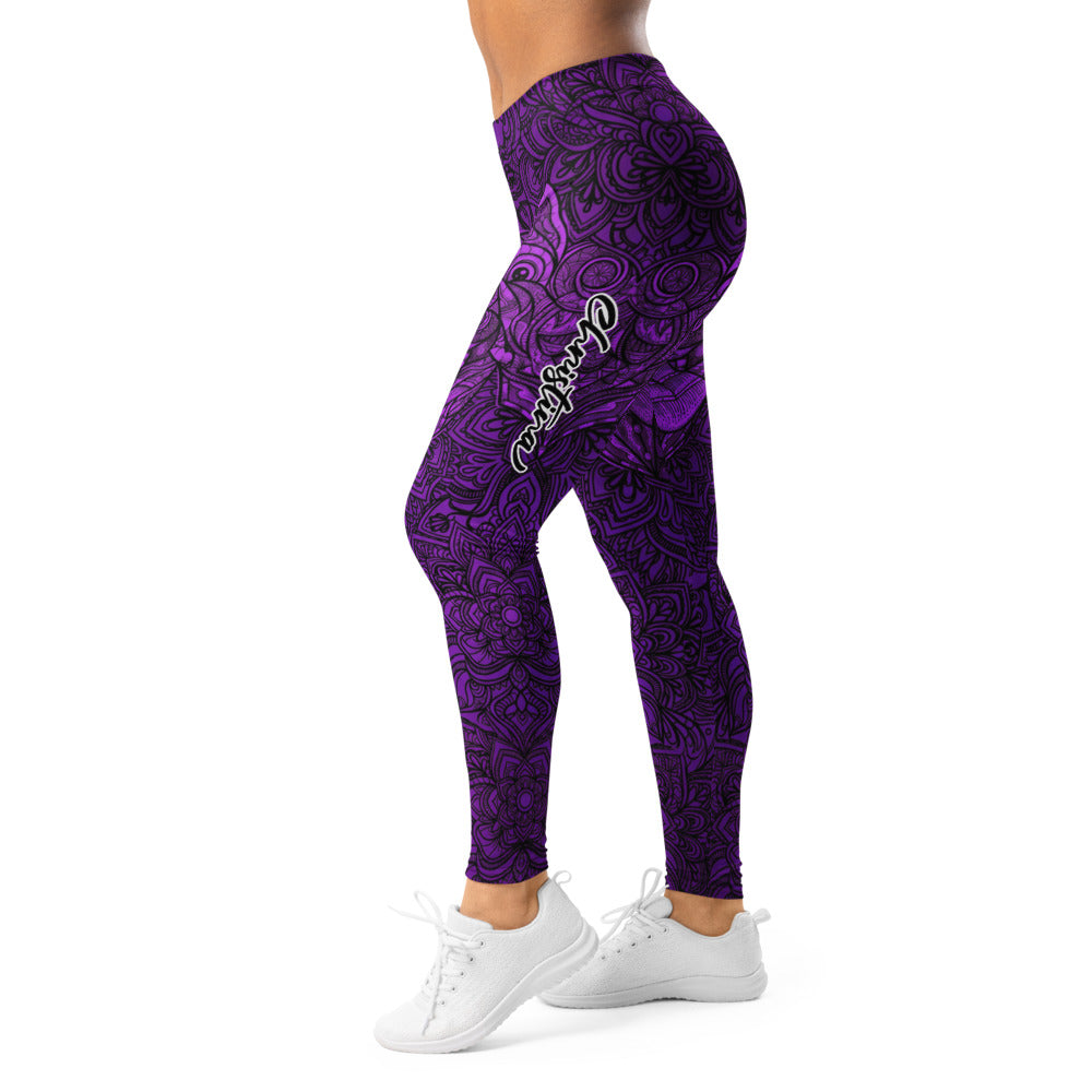 Personalisierte Damen Sportleggings Mandala Muster Lila Schwarz Fitness Yoga Leggings X822