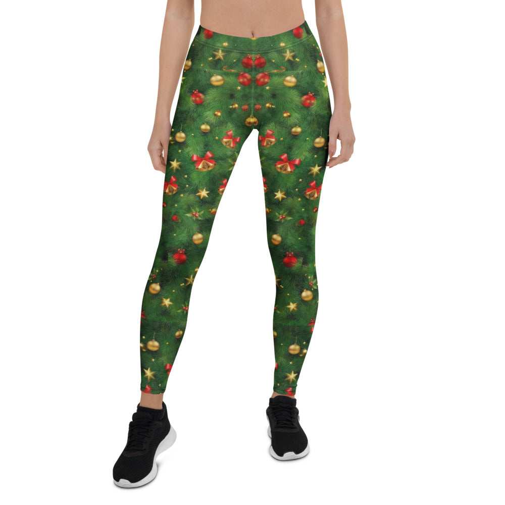Personalisierte Damen Leggings Weihnachten Tannenbaum Muster Grün Rot Festliche Sportleggings Fitnesshose X966