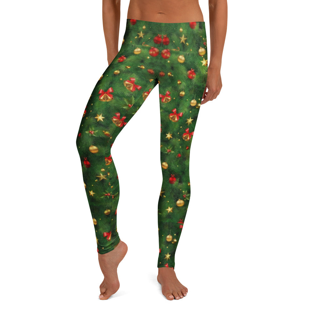 Personalisierte Damen Leggings Weihnachten Tannenbaum Muster Grün Rot Festliche Sportleggings Fitnesshose X966