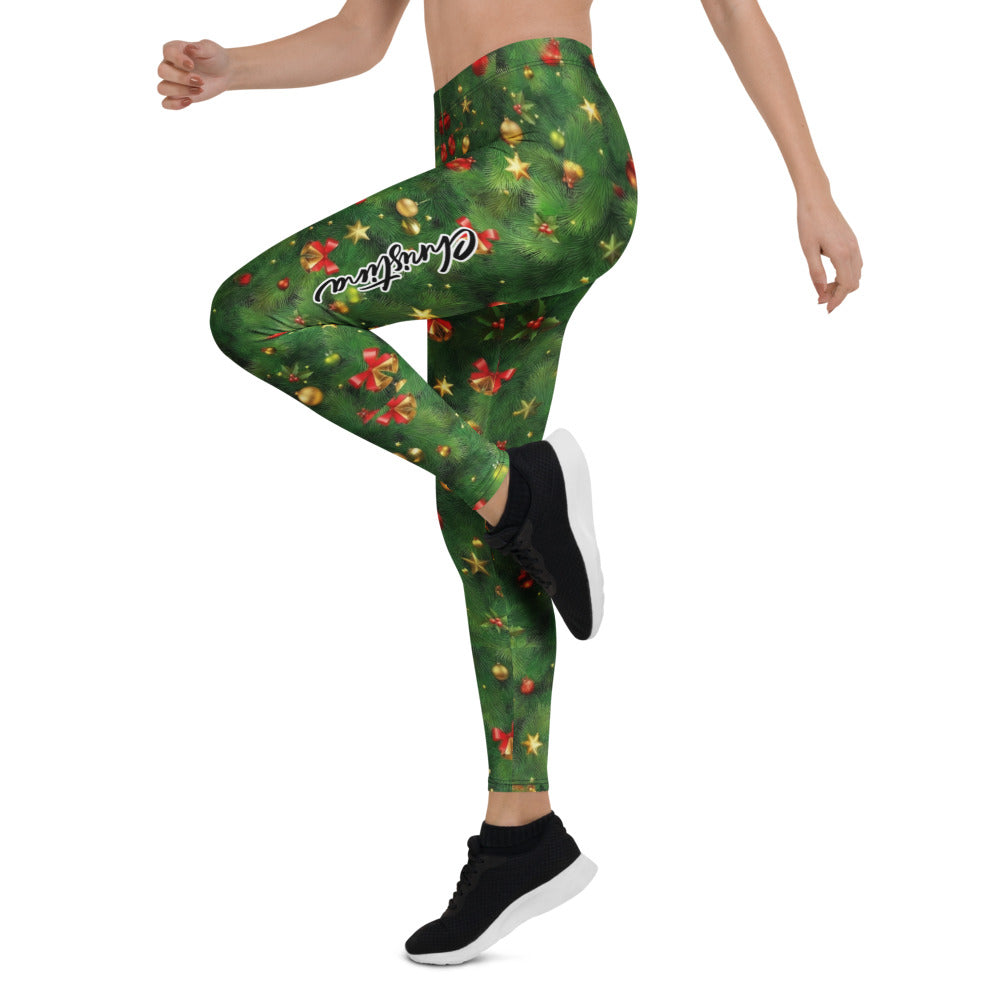 Personalisierte Damen Leggings Weihnachten Tannenbaum Muster Grün Rot Festliche Sportleggings Fitnesshose X966
