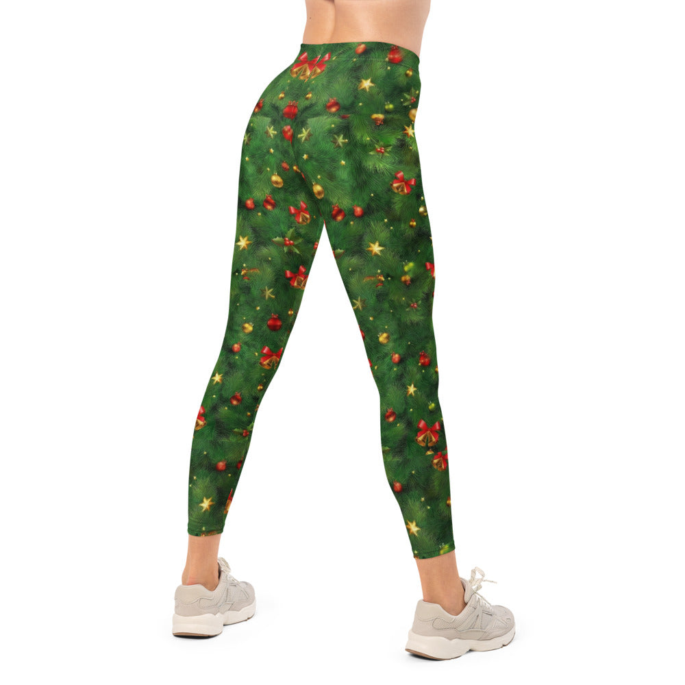 Personalisierte Damen Leggings Weihnachten Tannenbaum Muster Grün Rot Festliche Sportleggings Fitnesshose X966