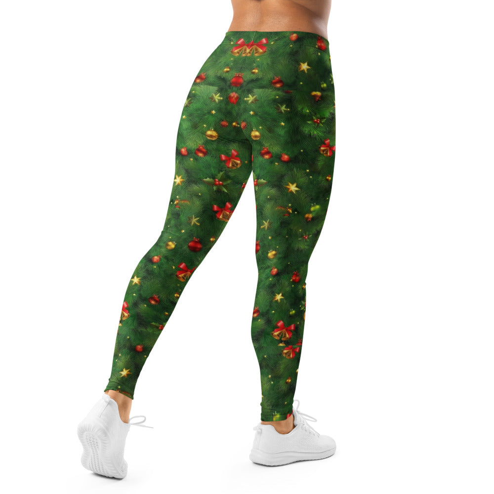 Personalisierte Damen Leggings Weihnachten Tannenbaum Muster Grün Rot Festliche Sportleggings Fitnesshose X966