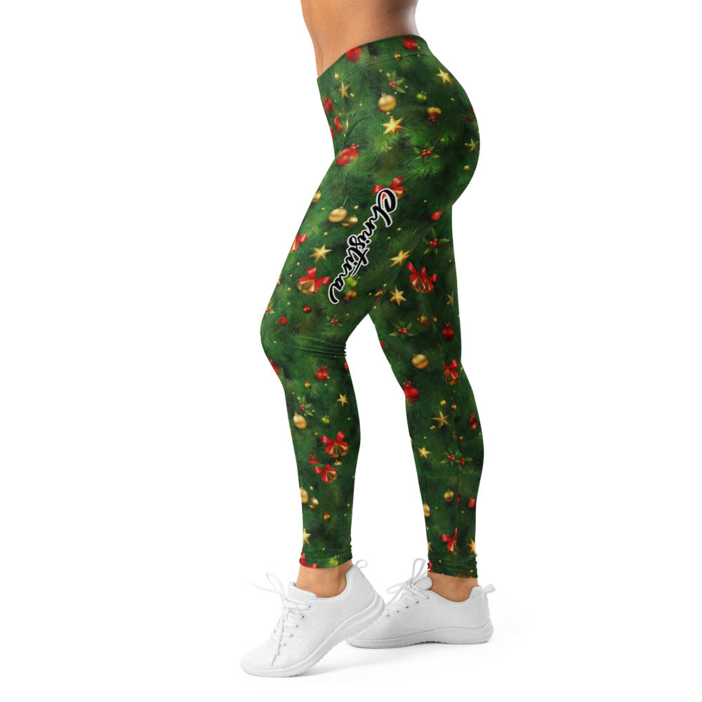 Personalisierte Damen Leggings Weihnachten Tannenbaum Muster Grün Rot Festliche Sportleggings Fitnesshose X966