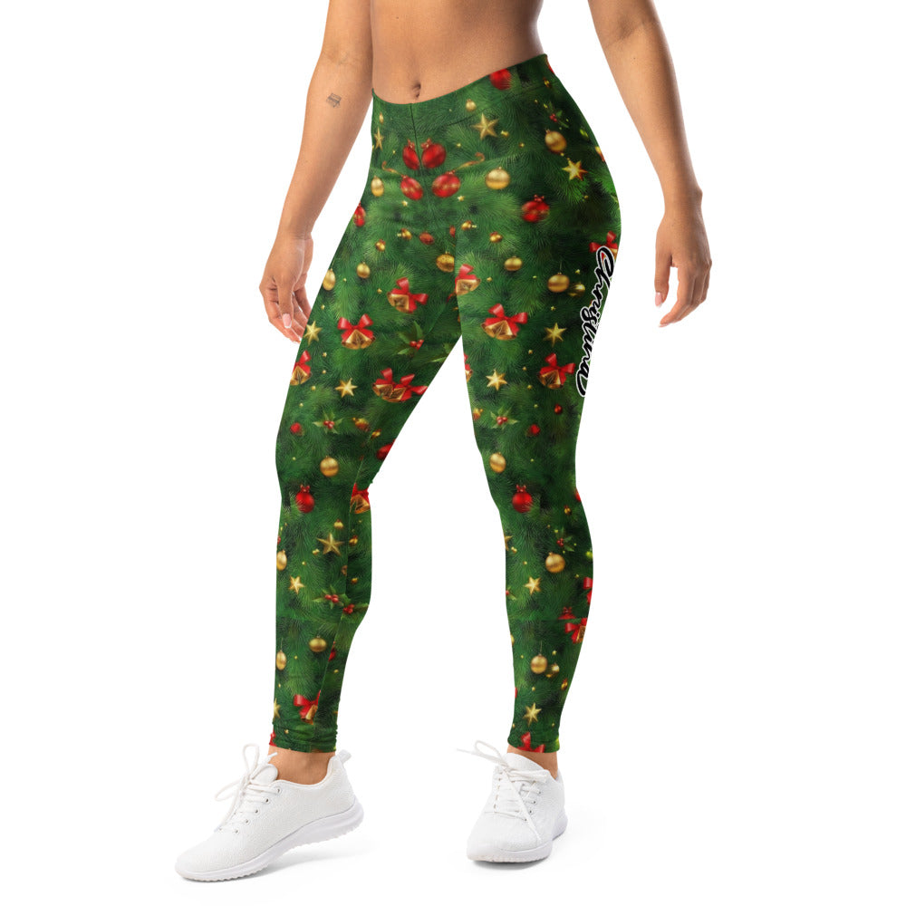 Personalisierte Damen Leggings Weihnachten Tannenbaum Muster Grün Rot Festliche Sportleggings Fitnesshose X966