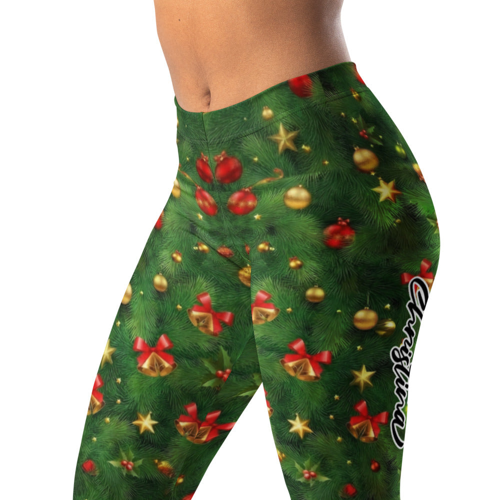 Personalisierte Damen Leggings Weihnachten Tannenbaum Muster Grün Rot Festliche Sportleggings Fitnesshose X966