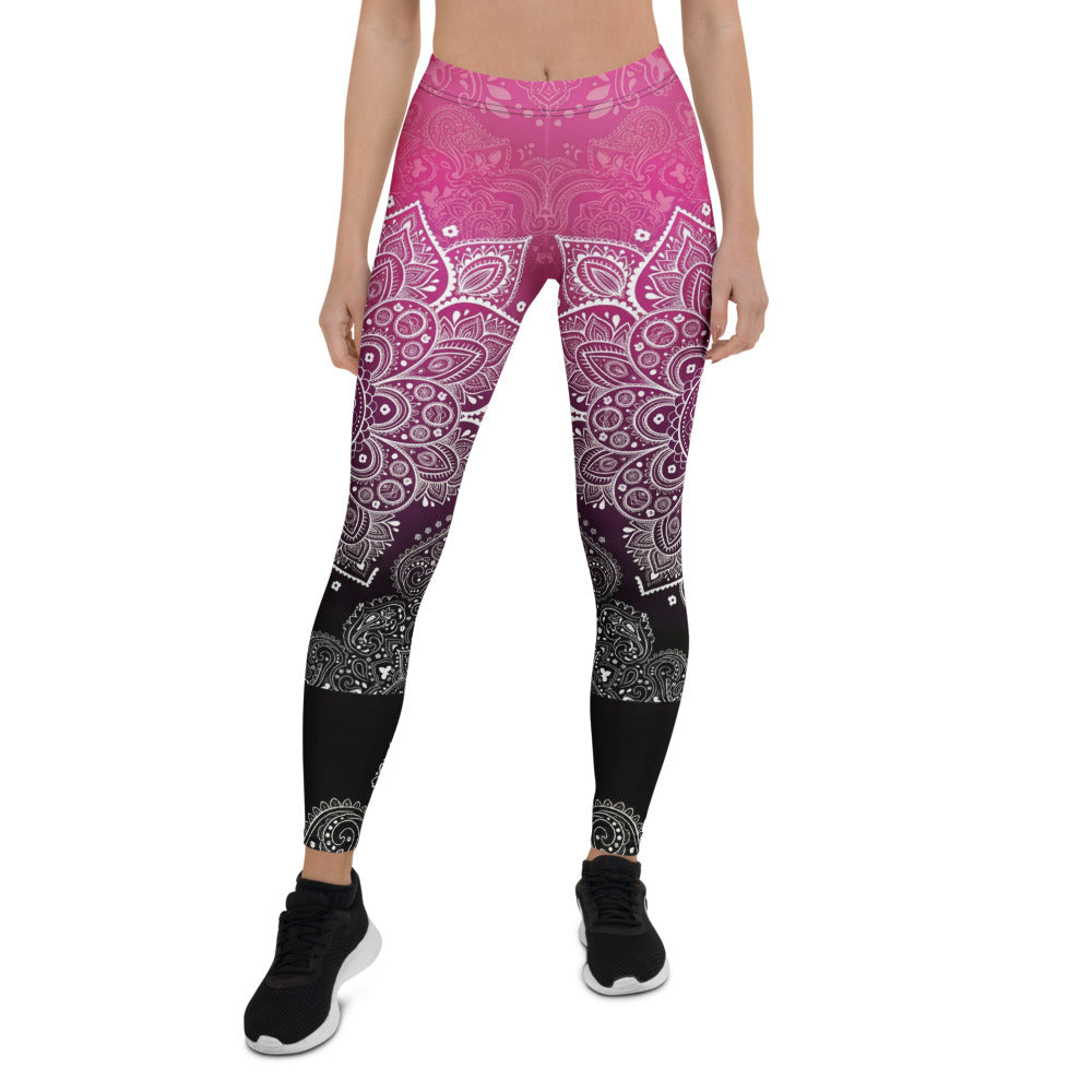 Personalisierte Damen Sportleggings Mandala Muster Pink Schwarz Fitness Yoga Leggings Farbverlauf Z363