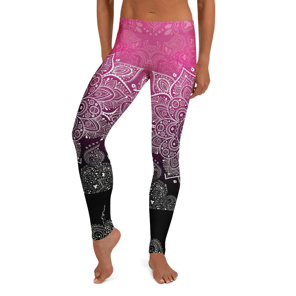 Personalisierte Damen Sportleggings Mandala Muster Pink Schwarz Fitness Yoga Leggings Farbverlauf Z363