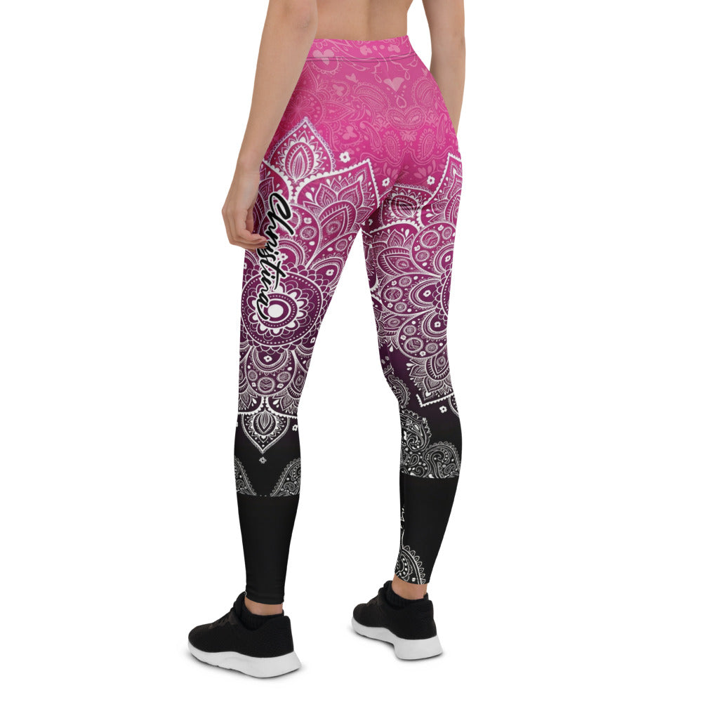 Personalisierte Damen Sportleggings Mandala Muster Pink Schwarz Fitness Yoga Leggings Farbverlauf Z363